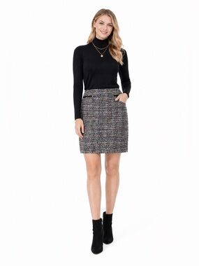 LOFT Gray Black Pencil Skirt Knee-Length Work